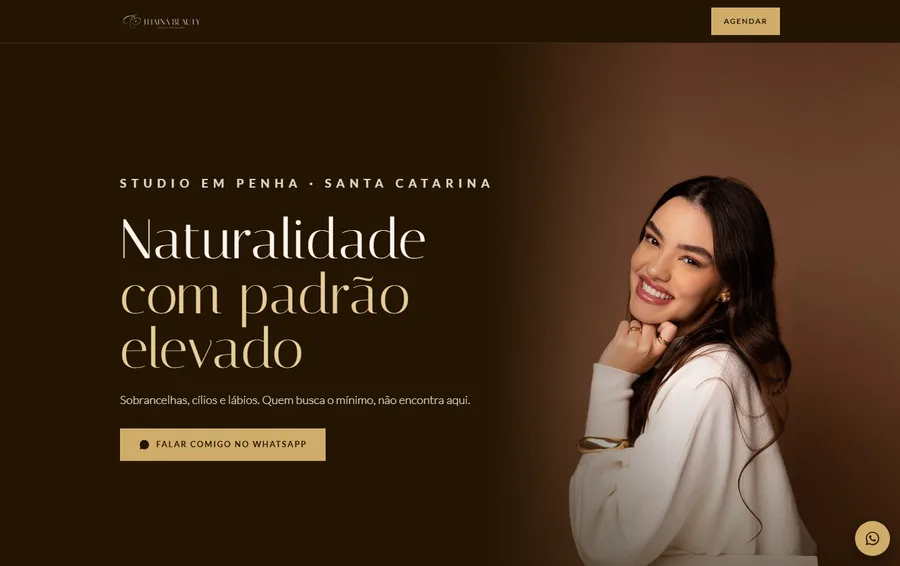 Site da Thainá Beauty, studio de sobrancelhas, cílios e lábios em Penha/SC